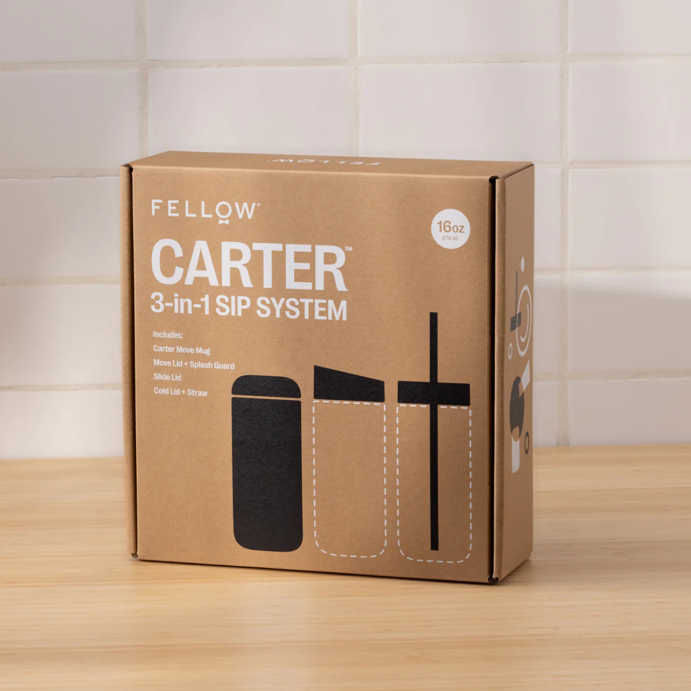 Fellow Carter 3 in 1 Sip System in Matte Black, closed box