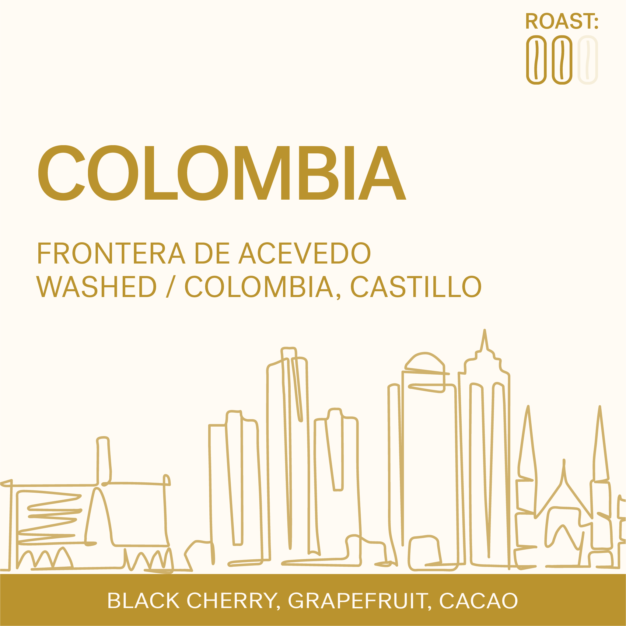 Colombia, Frontera de Acevedo description. Medium roasted coffee.