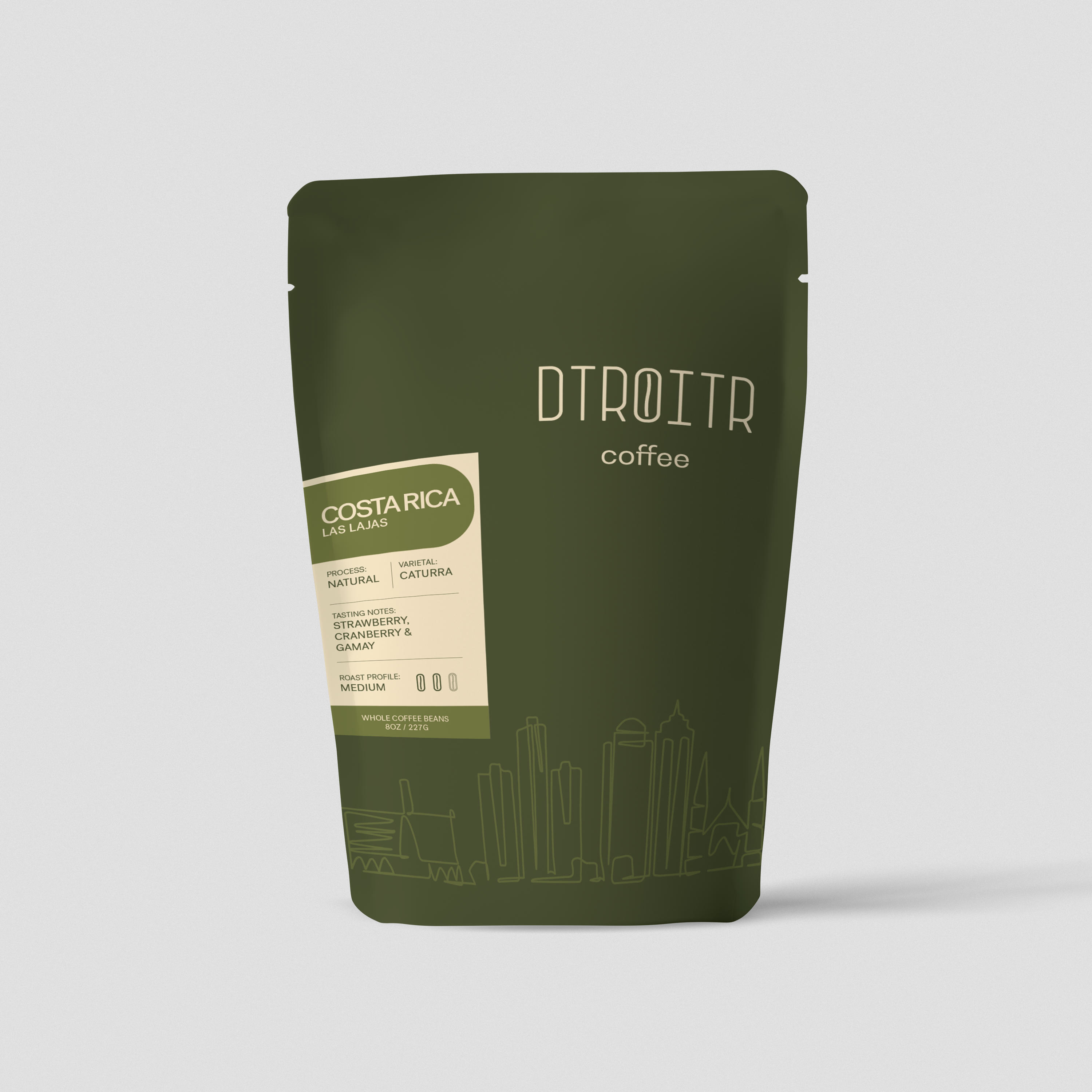 Front view of dtroitr Costa Rica coffee bag